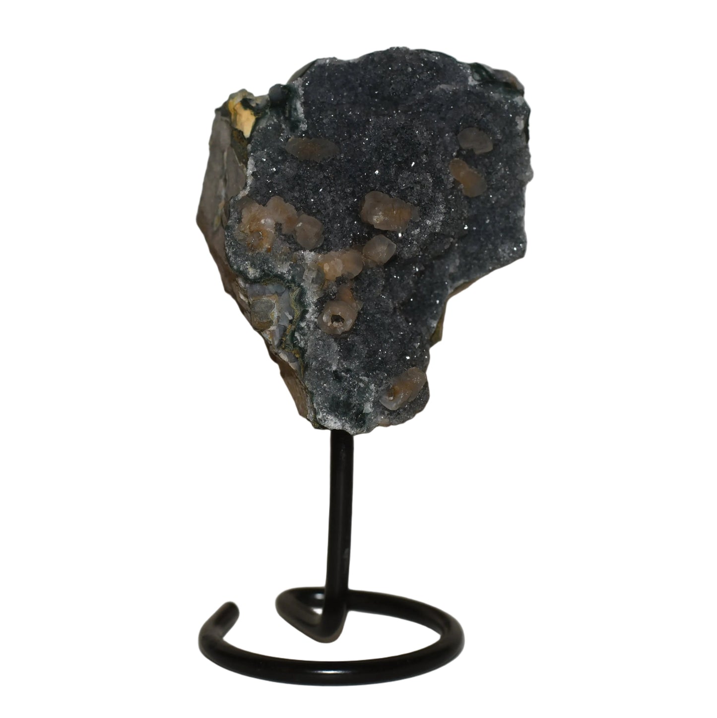 Amethyst Druzy with Calcite on black stand