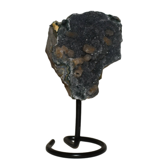 Amethyst Druzy with Calcite on black stand