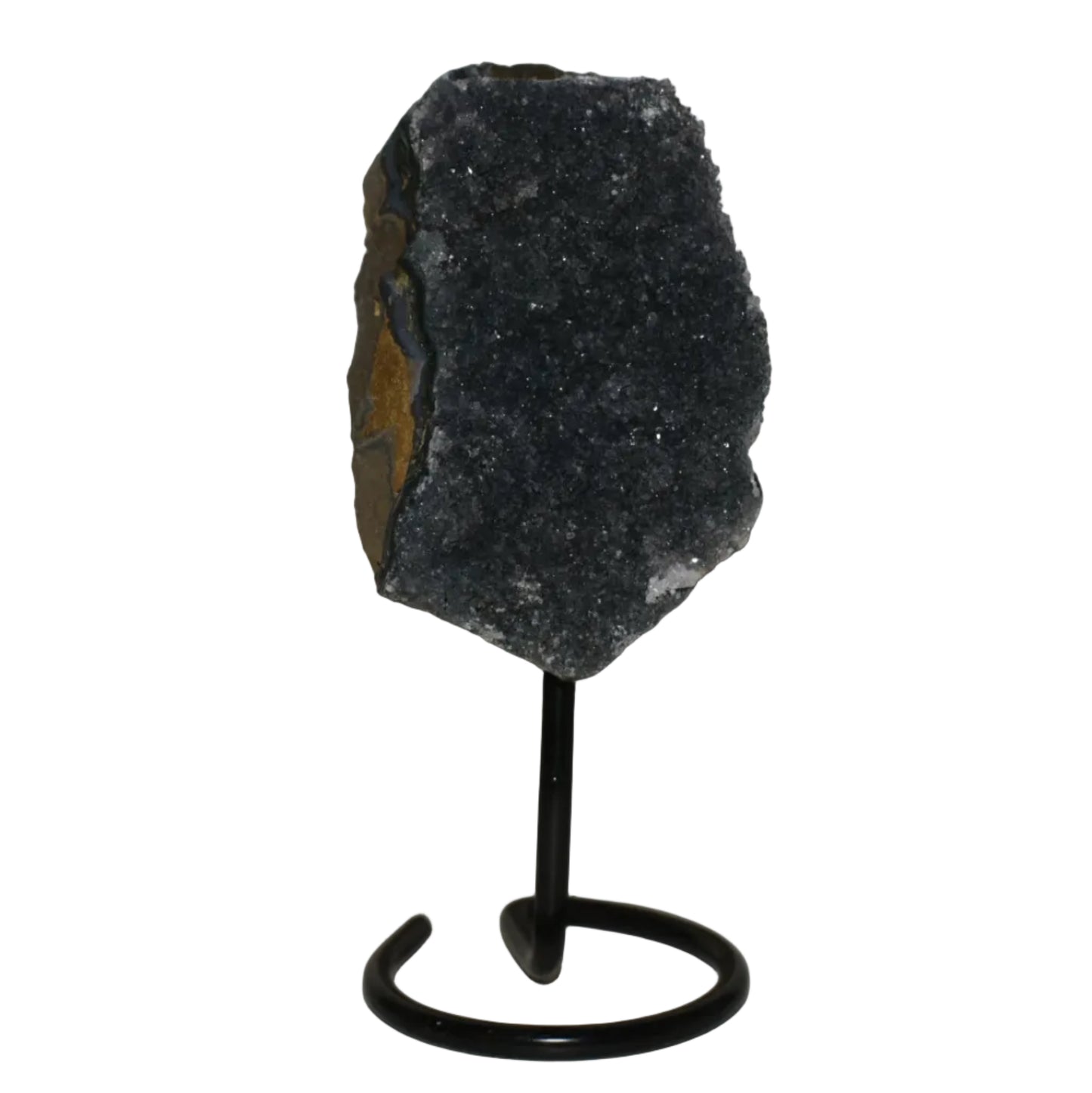 Amethyst Druzy with Calcite on black stand